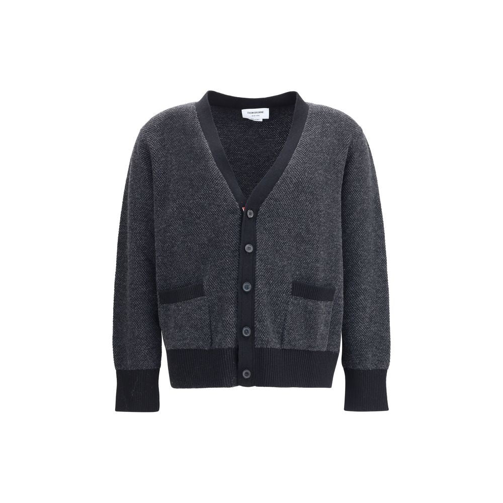 Thom Browne TEXTURED STITCH V NECK CARDIGAN IN WASHE